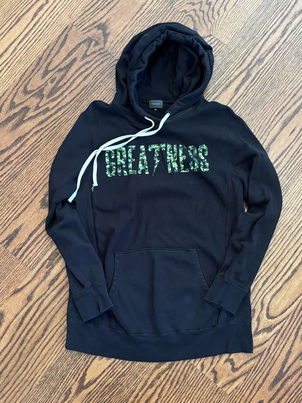 Black Hoodie with Green Camo GREATNESS Print - Tackma